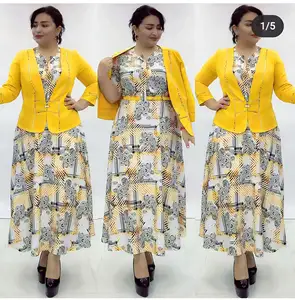 Ziya A10l64 New Arrival Vàng Hai-Mảnh In Maxi Dress Nhà Thờ Phù Hợp Với Đối Với Phụ Nữ