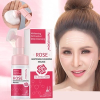 Nettoyant Moussant Visage à la Rose Purifiant en Profondeur, Éclaircissant et Blanchissant, à base de Filtrat Fermenté pour l'Excès de Sébum et les Pores Obstrués