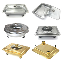 Plat de Service Carré en Acier Inoxydable pour Buffet de Restaurant, Chauffe-Plat de Camping avec Couvercle en Verre et Réchaud Intégré