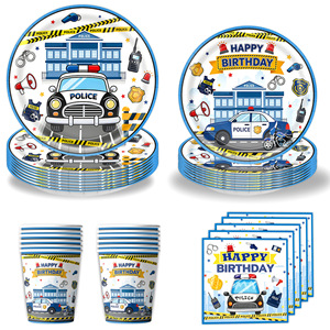 Ensemble de décoration d'anniversaire pour enfants sur le thème de la <span class=keywords><strong>police</strong></span> et de la voiture de <span class=keywords><strong>police</strong></span>, comprenant bannière, guirlande, vaisselle, assiettes en papier, gobelets, serviettes, nappe et ballons - Product Image 3