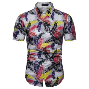 Comfortable bright colorful printing floral regular casual slim summer beach shirt for men