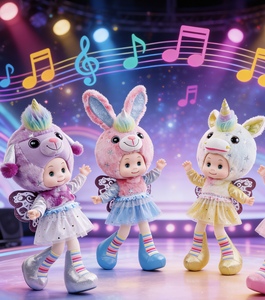Poupée musicale <span class=keywords><strong>magique</strong></span> à activation sonore, adorable animal en peluche avec capuche et ailes de papillon, style <span class=keywords><strong>licorne</strong></span>/lapin/girafe/agneau, écologique - Product Image 5