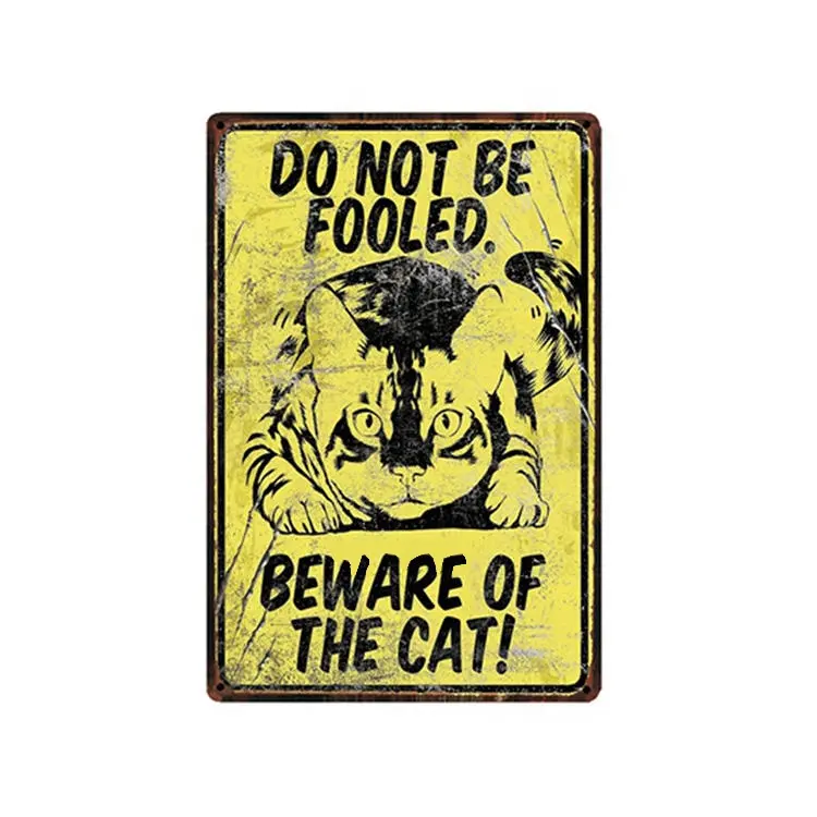 Nova Tendência Impressão Logo Metal Tin Sign Cartaz de Metal Vintage Cuidado com o gato Antique Vintage Wall Decoration Metal Tin Sign