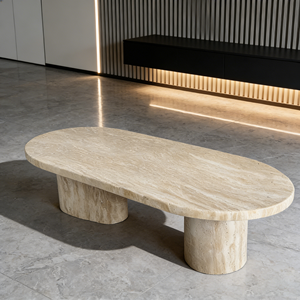 Modern Beige Travertine Wabi-Sabi Eco-Friendly Durable Easy Clean Coffee Table Designer <strong>Furniture</strong> for Living Room Hotel Use - Product Image 4