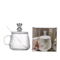 Mug à café en verre transparent avec couvercle anti-fuite et cuillère en perles de verre assortie pour le bureau, la maison et la dégustation du thé