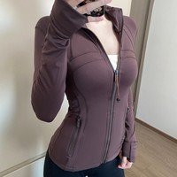 Chaqueta Deportiva de Nailon Sólido para Mujer con Cremallera Dorada, Chaqueta de Yoga Transpirable, Top de Fitness de Manga Larga