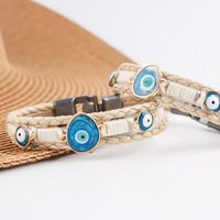Mode turquie bleu diable oeil alliage boucle Bracelet en cuir multicouche à la main tissage filles accessoires portant Bracelet