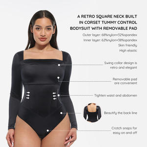 Body Moldeador para Mujer con Control de Abdomen, Cuello Cuadrado Retro, Corsé Incorporado, Copas Removibles, Transpirable, <span class=keywords><strong>3D</strong></span>, al por Mayor - Product Image 2