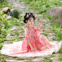 Robe Hanfu d'été pour filles, vêtements de style chinois, costume de spectacle, tenue florale, robe de princesse pour enfants, fête, danse, anniversaire