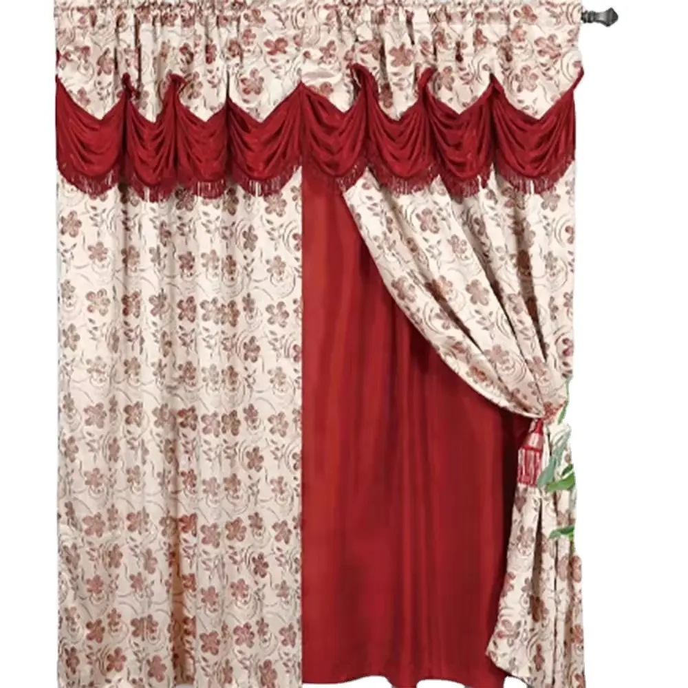 Wholesale double layers home window curtains modern valance design ready made curtain luxury for the living room