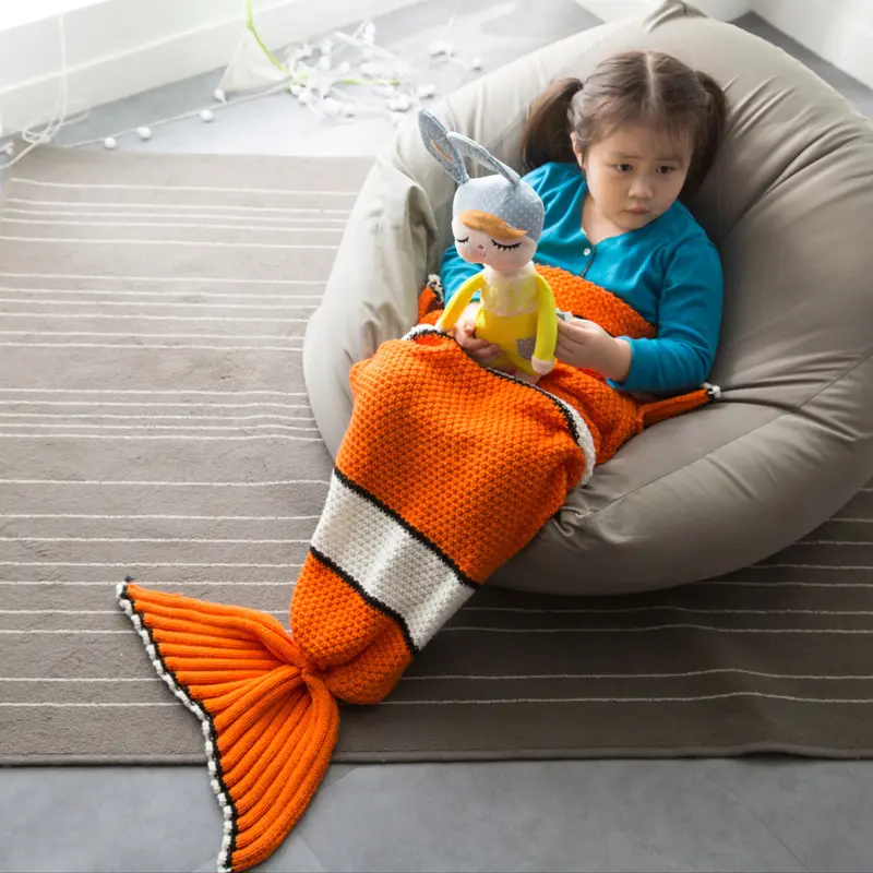 Knitted flannel crochet mermaid Tail blanket for kids adult