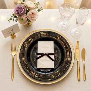 Assiettes de présentation rondes minimalistes en <span class=keywords><strong>verre</strong></span> <span class=keywords><strong>noir</strong></span> de 13 pouces, lisses et unies, pour la décoration de tables de mariage et d'événements modernes (vente en gros) - Product Image 1
