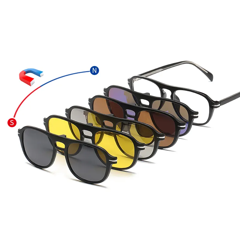 TR90 Feder scharnier Brillen rahmen benutzer definierte Logo Männer Frauen polarisierte Sonnenbrille 5 in 1 Clip auf magnetische Sonnenbrille