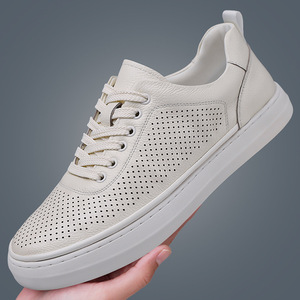 Zapatillas Casuales de Cuero Minimalistas Blancas para Hombre, Suela Ligera y Cómoda, Zapatos Versátiles con Cordones para Caminar a Diario - Product Image 4
