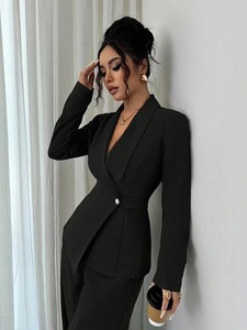 Setelan Blazer & Celana Panjang Wanita Formal Elegan Bernapas Lengan Panjang Kancing Depan untuk Gaya Fashion - Product Image 4