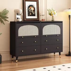 Black Rattan Woven Chest Of <b>Drawers</b> With Multi Layered <b>Storage</b> <b>For</b> Living Room And Dining Room - Product Image 2