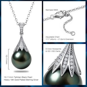Collana di Perle Nere di Tahiti 9-13mm AAAA, Perla d'Acqua Salata con Ciondolo in Argento Sterling e Moissanite, Gioielli da Sposa per Donna - Product Image 4