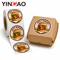 Rouleau d'autocollants personnalisés durables et imperméables pour étiquettes de burgers, adhésifs en vinyle de qualité alimentaire, pour boîtes à emporter, sacs et gobelets de boissons