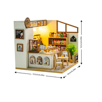 Nouveau produit en promotion : Maison de poupée en bois M2505 First Foam Tea House, kit de maison de poupée miniature DIY fait main à vendre