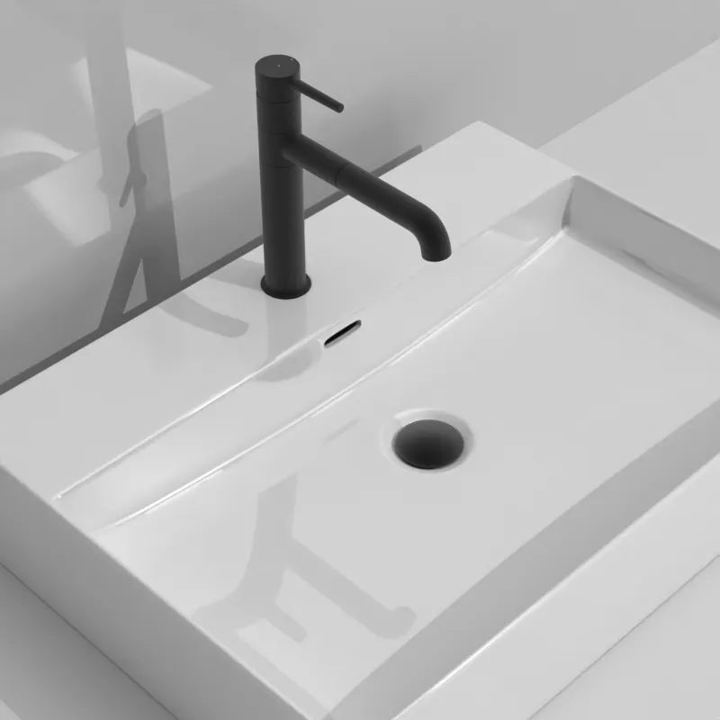 モダンなホームデザイン長方形の白いセラミック洗面台バスルーム洗面台カウンタートップ洗面台