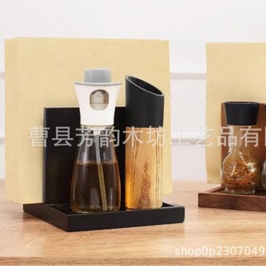 Wooden Condiment <b>Bottle</b> Holder Rectangular Standing Type Multifunctional Kitchen <b>Storage</b> <b>Rack</b> - Product Image 3
