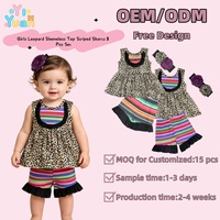Set Tiga Potong Atasan Tank Top Rajut Lembut Elastis Bernapas Motif Leopard, Celana Pendek, dan Bando Bunga untuk Anak Perempuan, Mendukung Kustomisasi