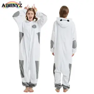 AIMINYZ piyama musim dingin untuk pria, piyama bulu Polar, pakaian tidur kostum Cosplay hewan Onesie model baru 2023, Hoodie untuk pria putih dewasa