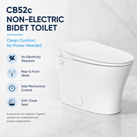 Bidet WC CUPC sans électricité, à siphon en S, conforme ADA, en céramique, avec commande mécanique latérale et réservoir d'eau intégré