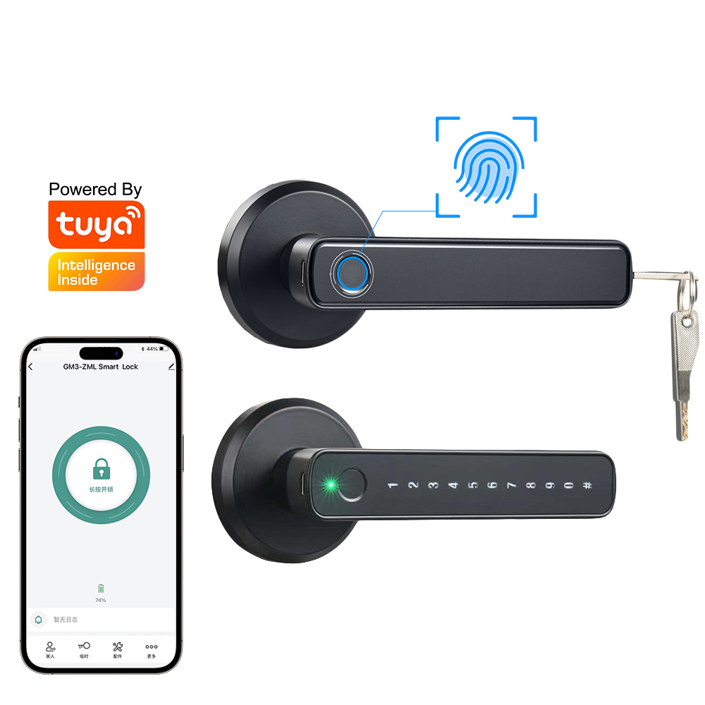 Serrure à poignée électrique Tuya Smart Home Serrure de porte biométrique à empreinte digitale Cerradura Inteligente Con Huella Digital