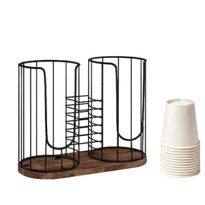 Paper Cup Storage Rack <b>Iron</b> Wood 4 <b>7</b> Compartments Multifunctional Coffee Cup Holder Stand Tray for Kitchen Counter - Product Image 5