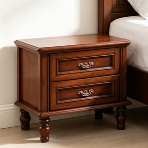 Traditional Dark <b>Walnut</b> Wood Nightstand 2-Drawer Antique Turned Leg Bedroom Furniture Storage <b>Cabinet</b> - Product Image 6