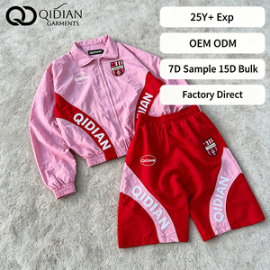 Custom Windbreaker <strong>Short</strong> Set <strong>Men</strong> Embroidery <strong>Patch</strong> Color Block Oversized Vintage Streetwear Nylon Pants <strong>Shorts</strong> Two Piece Set OEM - Product Image 1