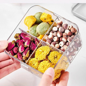 <b>Square</b> Flower Tea Storage Box 460ml Four Compartment Airtight <b>Plastic</b> Food Grade <b>Container</b> For Herbal Tea Organization - Product Image 4