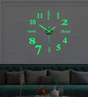 Jam Dinding 3D DIY Menyala dalam Gelap Jam Dinding Senyap Tanpa Bor Dekorasi Rumah