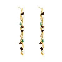 Boucles d'oreilles pendantes longues style Maillard avec chaîne torsadée dorée, perles de coquillages et pierres naturelles, bijoux vintage forêt pour femme