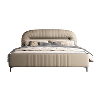 Cadre de lit moderne de luxe en cuir véritable avec tête de lit plissée design, lit double rembourré pour mobilier de chambre principale haut de gamme