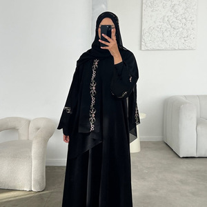 Abito da Donna Musulmano Sharut <span class=keywords><strong>Abbigliamento</strong></span> Islamico <span class=keywords><strong>Turchia</strong></span> Eid Ramadan Modesto Abaya Kimono con Fiocco e Ricamo in Nida Dubai Abaya 2025 - Product Image 2