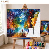 Kit de Peinture par Numéros - Couple Coloré sous la Pluie Nocturne - Ensemble DIY pour Adultes - Cadeau Loisir - Décoration Murale pour Salon avec Chevalet