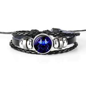 Bracelet à breloques signes du zodiaque 12 constellations pour hommes et femmes, bracelet en cuir tressé multicouche tendance et jonc, cadeaux d'anniversaire - Product Image 1