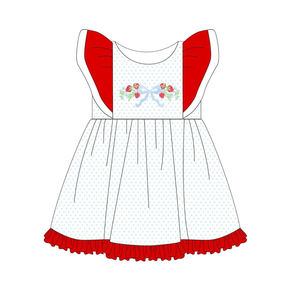 Robe d'été pour bébé fille GSD3412, motif de lapin de Pâques à pois roses, manches volantes, vente en gros - Product Image 3