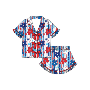 Précommande MOQ 5 Pyjamas pour filles 4ème juillet Couleur unie Coton biologique Doux Vêtements de boutique pour enfants en gros - Product Image 3