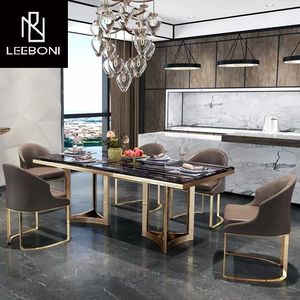 Phổ Biến Nhất Đồ Nội Thất Vàng Thép Không Gỉ Sang Trọng Hiện Đại 6 Chỗ Ngồi Hình Chữ Nhật Thiết Kế Bằng Đá Cẩm Thạch Bàn Ăn - Product Image 5