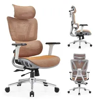 Chaise de bureau ergonomique pivotante multifonctionnelle à dossier haut, entièrement en maille, réglable, inclinable électriquement, en tissu
