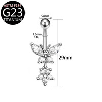 Gaby Vente en gros Fleur G23 Barre en titane 14G Cz Piercing du nombril Bijoux en or Lot de zircons Anneau de nombril Cadeau pour femme