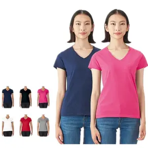 V-Ausschnitt 150g/m² Dame Mädchen lässig 100% Baumwolle leer schlicht OEM Logo benutzer definierte Kurzarm Frau Frauen T-Shirt T-Shirts T-Shirt