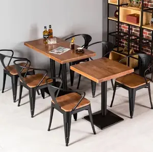 Modern Commercial Furniture Wood Top with Metal Legs Square Kitchen Dining Wooden Restaurant Table