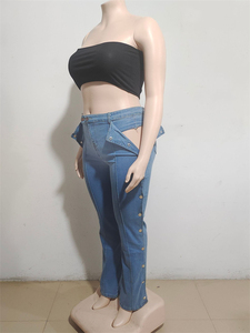 Jeans en coton et élasthanne <span class=keywords><strong>bleu</strong></span> à taille haute pour femmes, vente en gros - Product Image 5