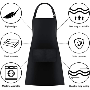 <span class=keywords><strong>Delantal</strong></span> de poliéster para adultos con bolsillo, de alta calidad, económico, con diseño personalizado, de algodón, para jardinería, cocina, limpieza, color negro. - Product Image 3