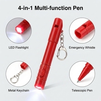 Pena Multifungsi Teleskopik 4-in-1 untuk Kelangsungan Hidup Darurat dengan Peluit Desibel Tinggi, Senter LED, Gantungan Kunci Plastik untuk Berkemah dan Mendaki