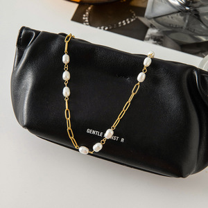 Freshwater Pearl Necklace 18K Gold Stainless Steel AA Grade Geometric Design Everyday Wear - Product Image 4